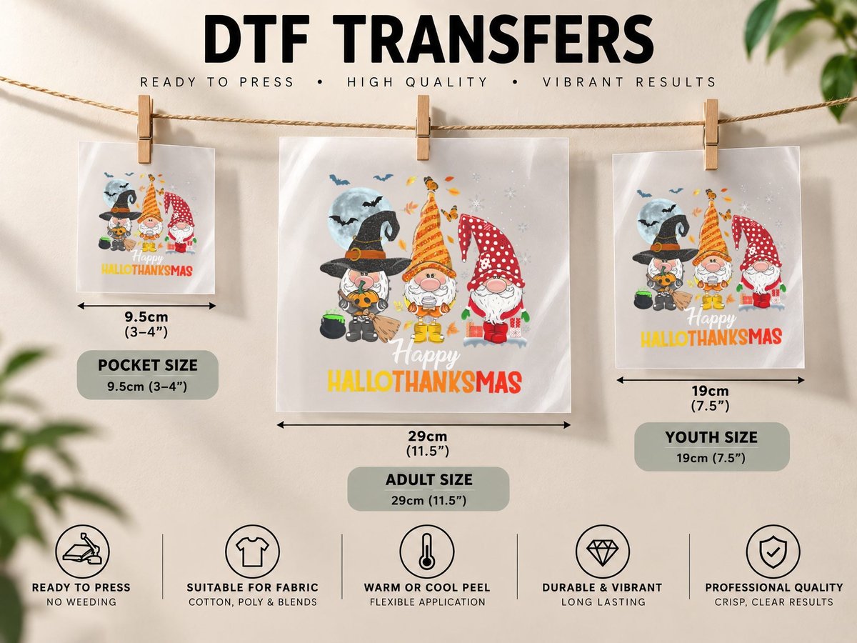Gnomes Lover Halloween Merry Christmas Happy Hallothanksmas DTF Transfer Iron On