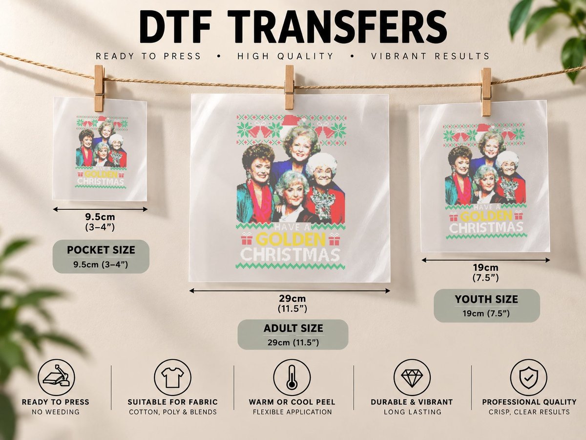 Golden Christmas Classic DTF Transfer Iron On