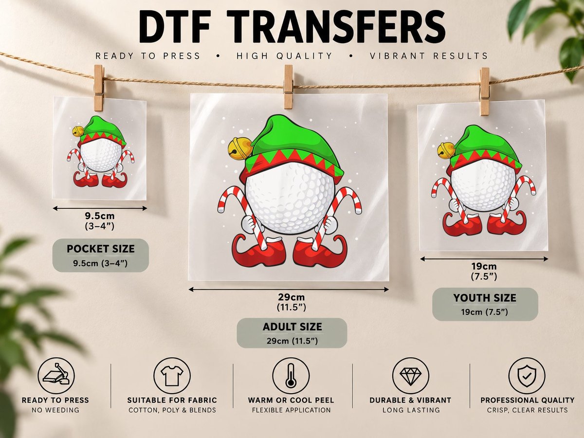 Golf Ball Elf Christmas Pajama Cute Sport X Mas Candy Cane DTF Transfer Iron On