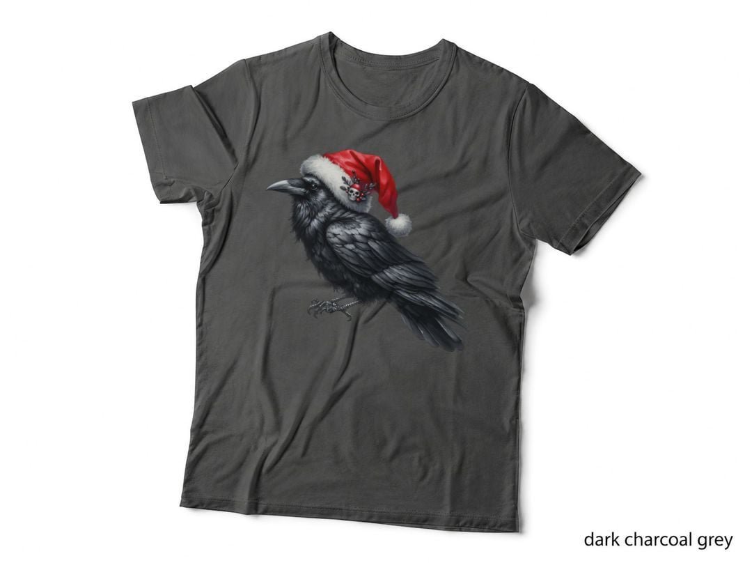 Goth Raven Santa Hat Skull Gothic Christmas Dark Holiday Crow T-Shirt