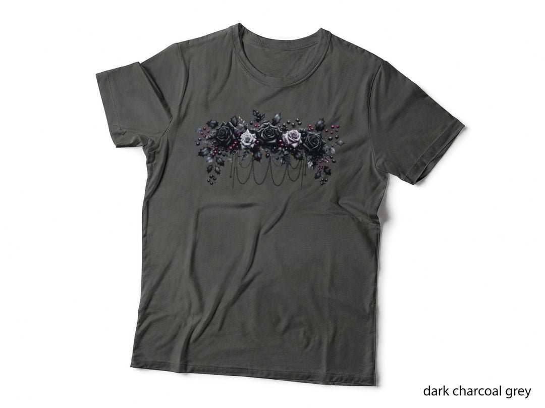 Gothic Black Roses Dark Christmas Floral Wreath Purple Holiday T-Shirt