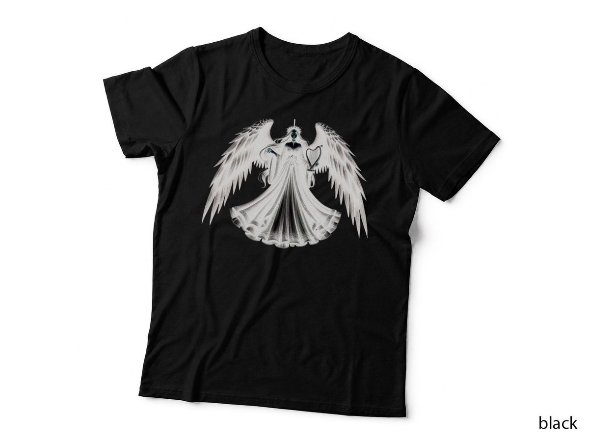 Gothic Dark Angel Harp Black Wings Elegant Christmas T-Shirt