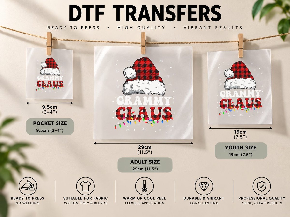 Grammy Claus Funny Santa Claus Matching Family Pajamas DTF Transfer Iron On
