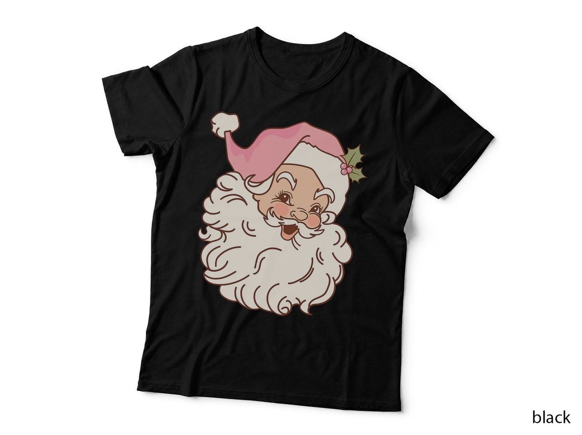 Groovy Vintage Pink Christmas Vibes Funny Pink Santa Claus T-Shirt