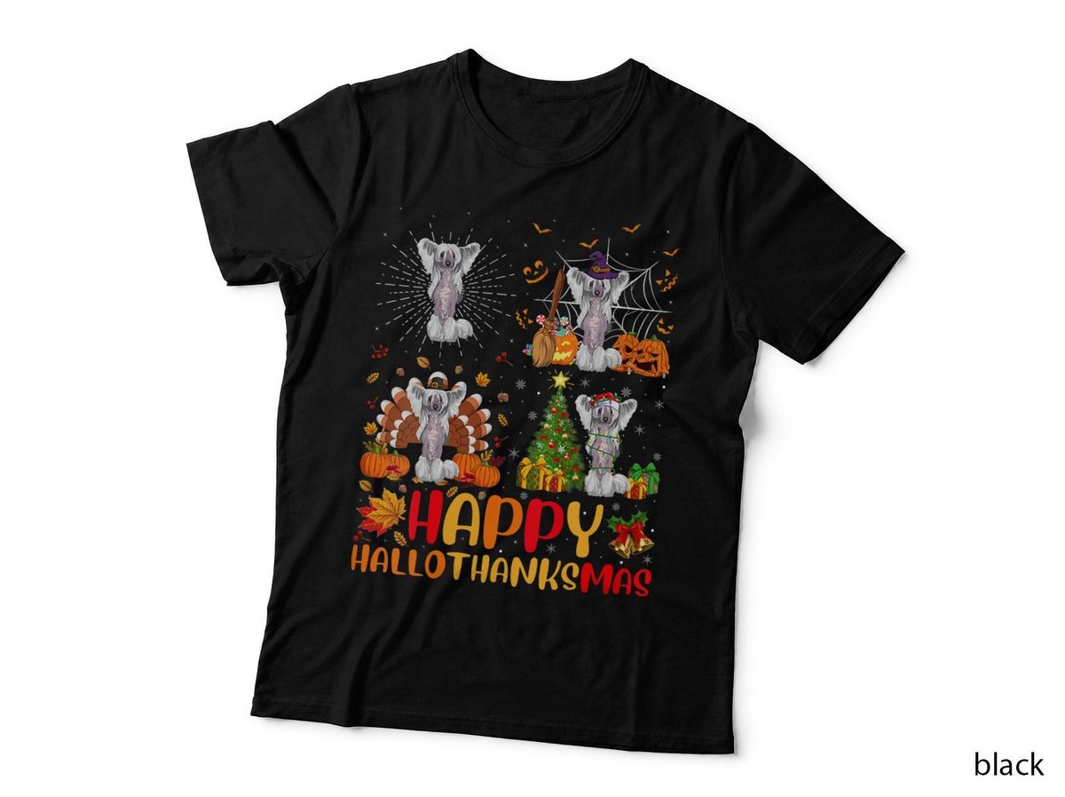 Halloween Christmas Funny Chinese Crested Dog Hallothanksmas T-Shirt