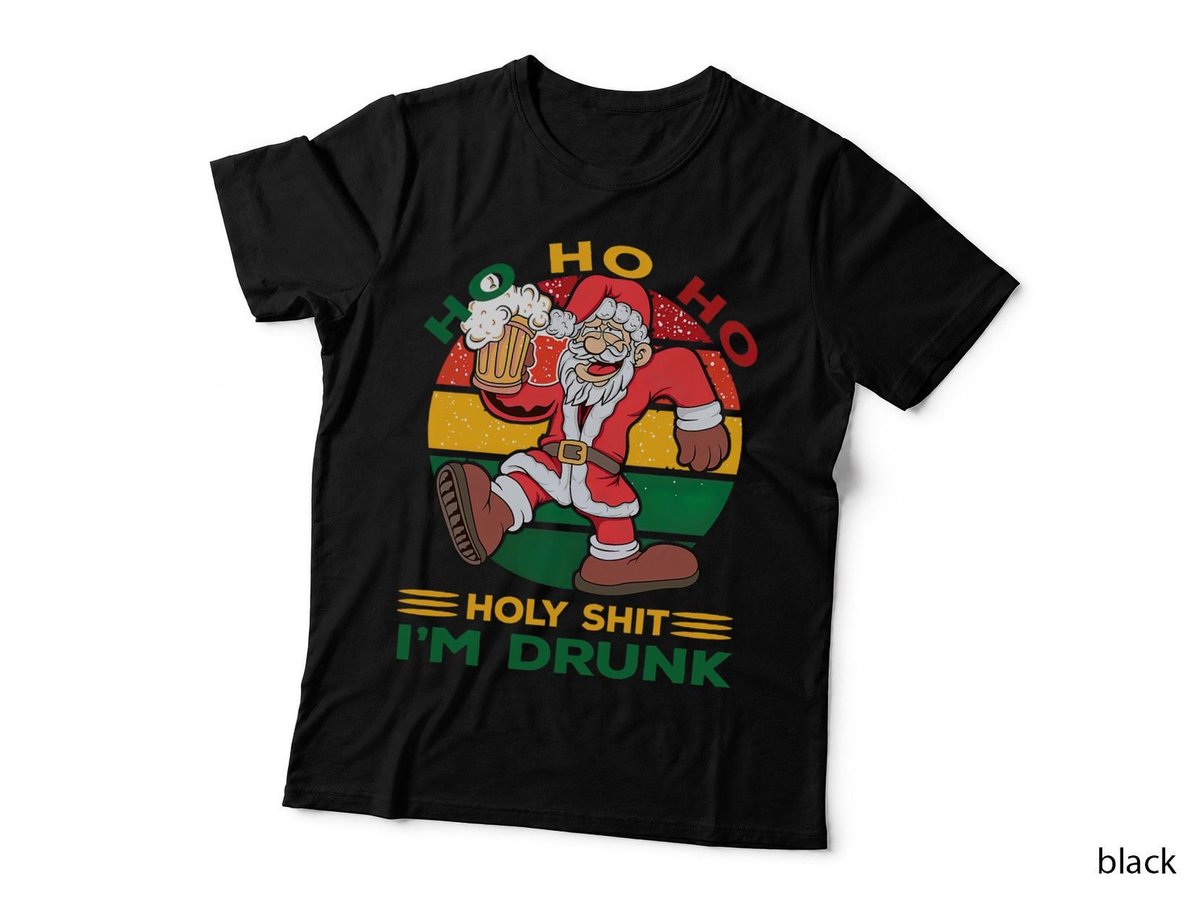 Ho Ho Ho Holy Shit I'm Drunk Santa Sunset Design T-Shirt