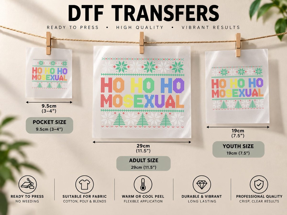 Ho Ho Homosexual Ugly Xmas Funny LGBT Christmas DTF Transfer Iron On