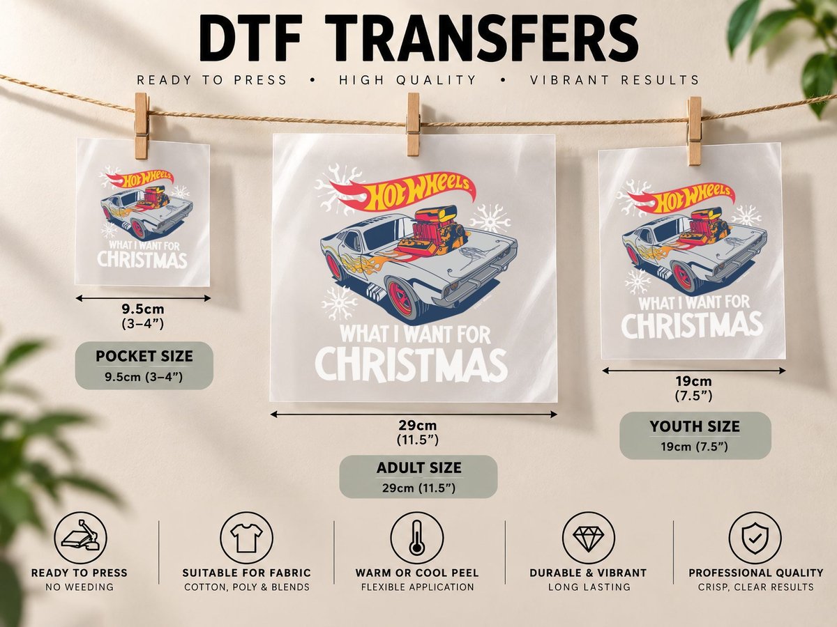 Hot Wheels - What I Want for Christmas, Xmas Present DTF Transfer Iron On