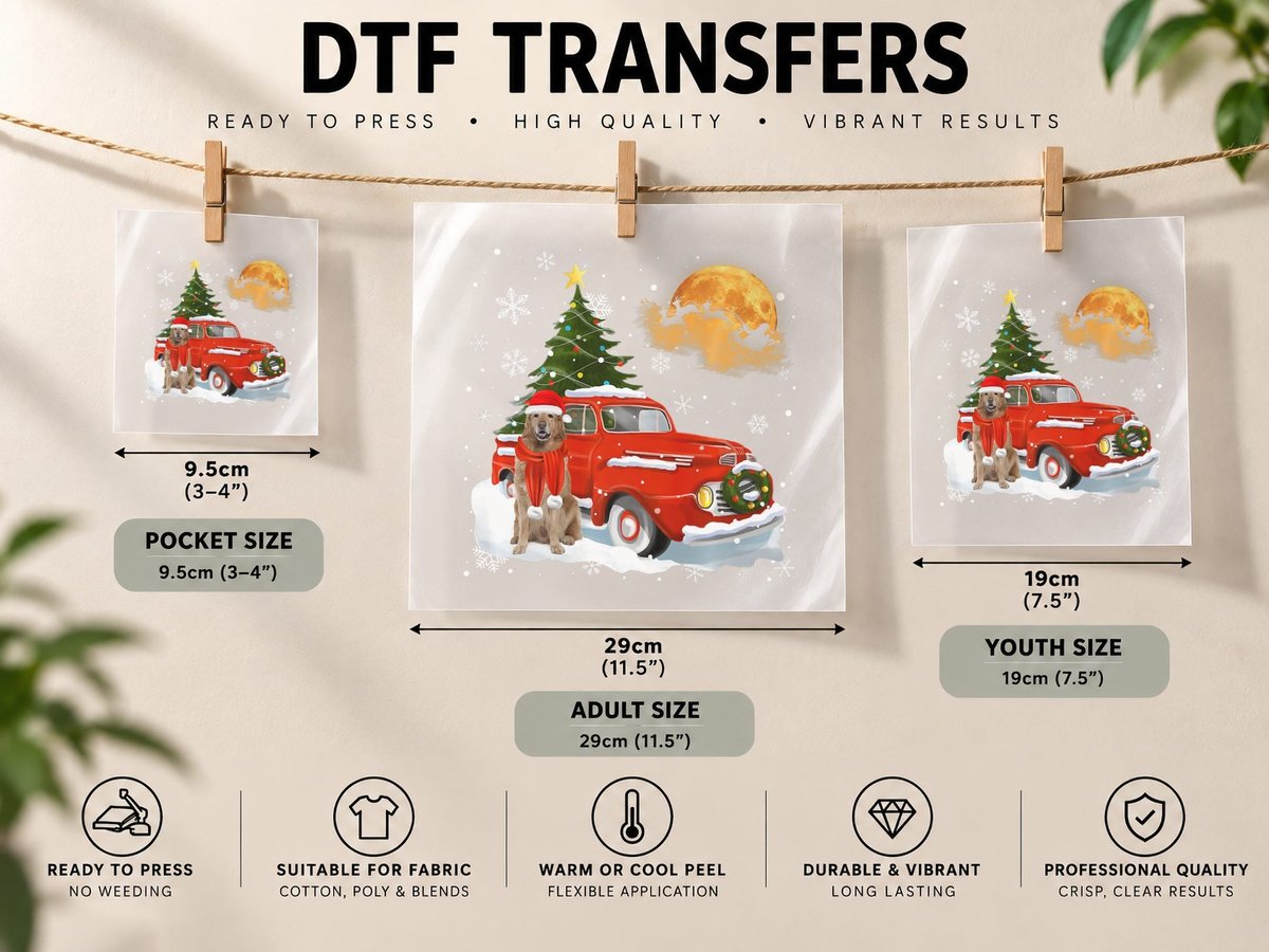 Hovawart Vintage Wagon Red Truck Christmas Tree Pajamas DTF Transfer Iron On