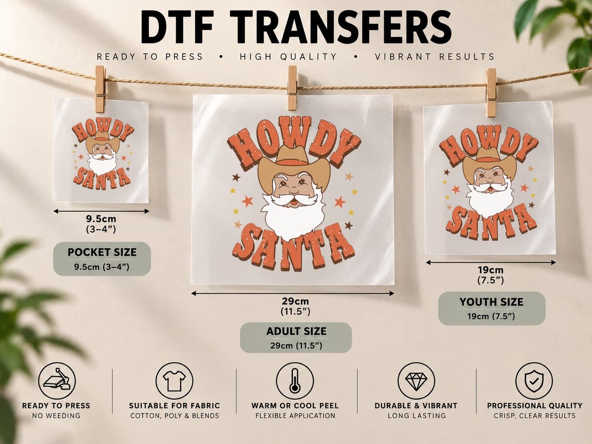 Howdy Santa Cowboy Santa Christmas Western Vintage DTF Transfer Iron On