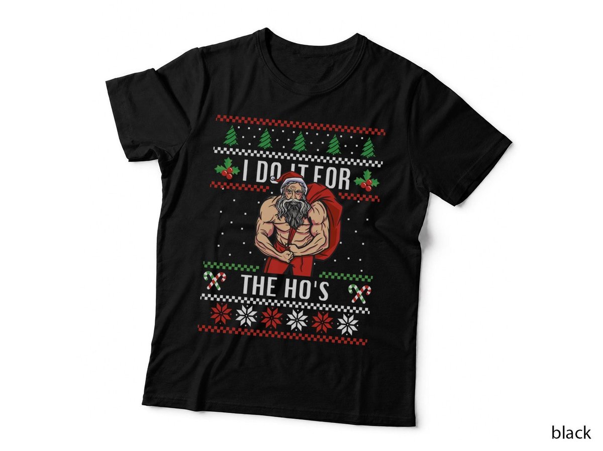 I Do It for the Ho Funny Bodybuilding Gym Santa Christmas T-Shirt
