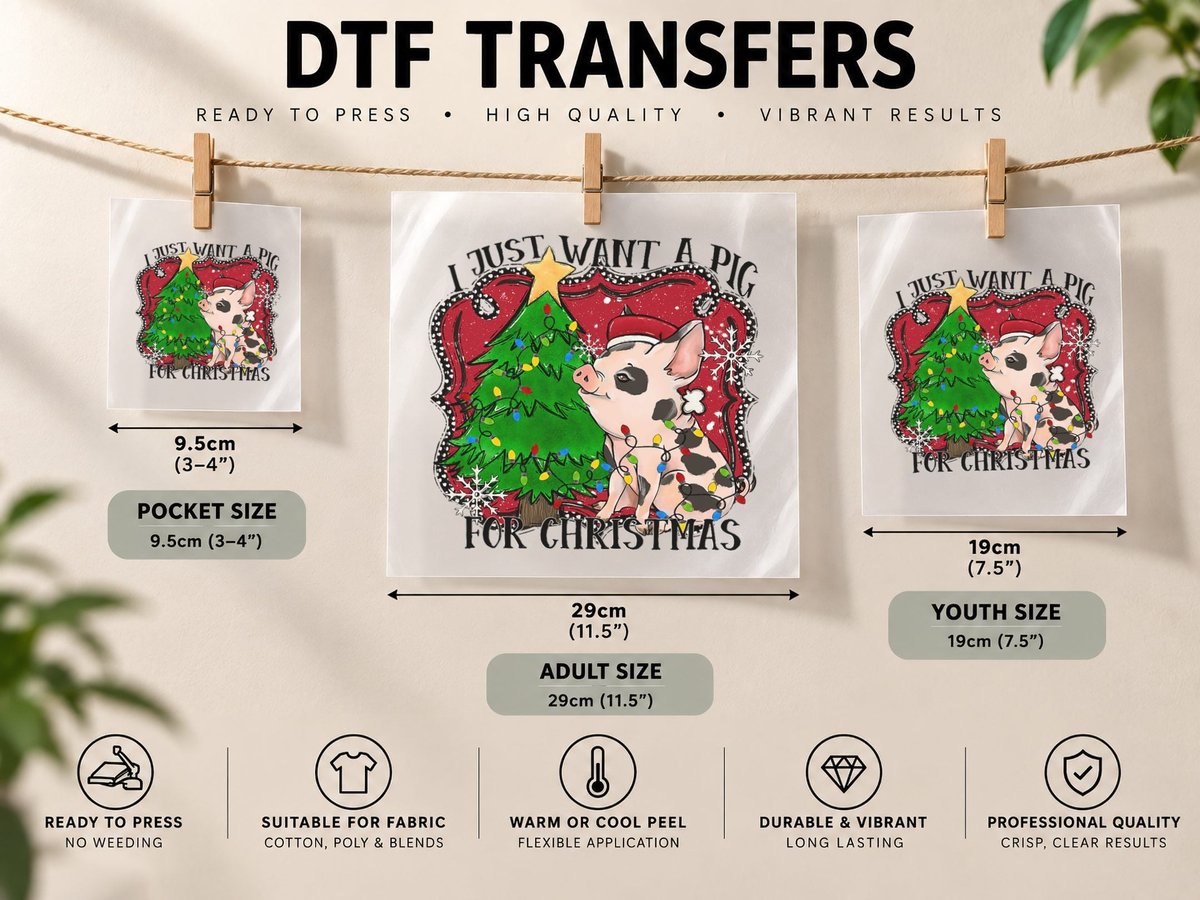 I Just Want a Pig for Christmas Holiday Tree Piglet Cute DTF Transfer Iron On