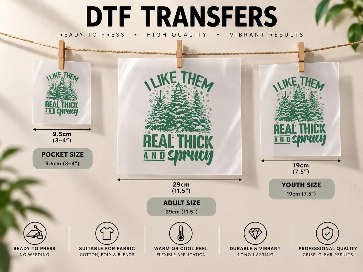 I Like Them Real Thick & Sprucey Funny Christmas Tree DTF Transfer Iron On