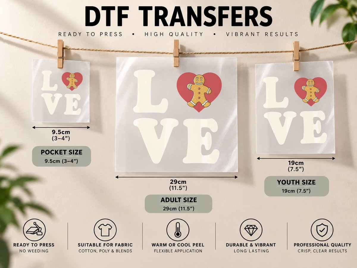 I Love Christmas Heart Basic Gingerbread Cookie Baker DTF Transfer Iron On