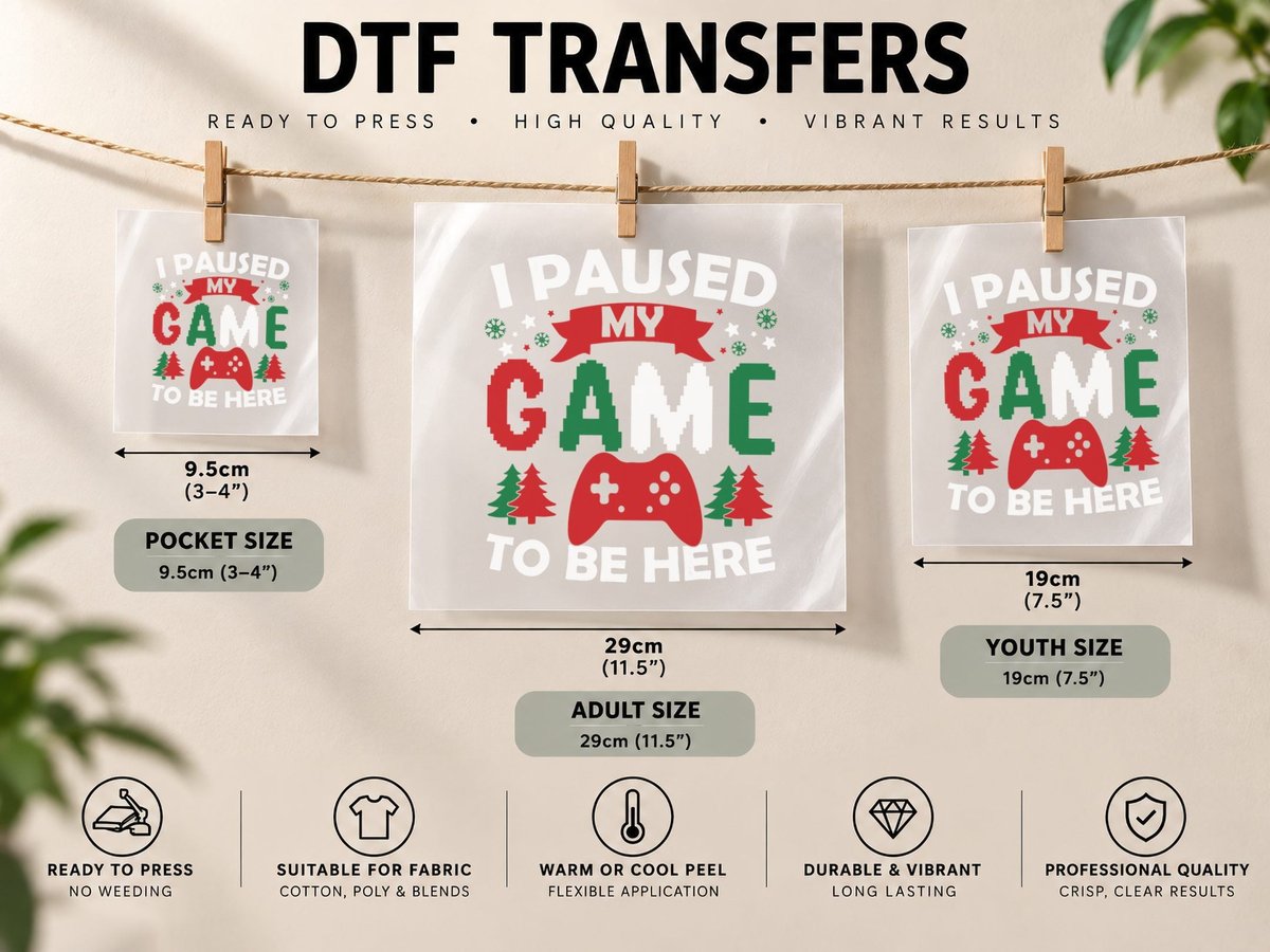I Paused My Game to Be Here Christmas Vintage Gamer Boys DTF Transfer Iron On