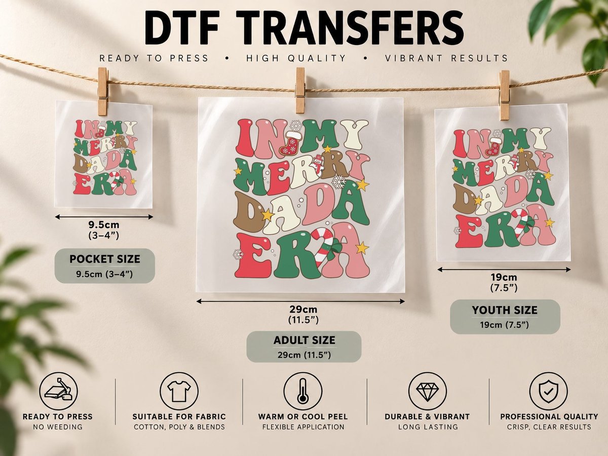 In My Merry Dada Era Groovy Christmas Family Matching DTF Transfer Iron On