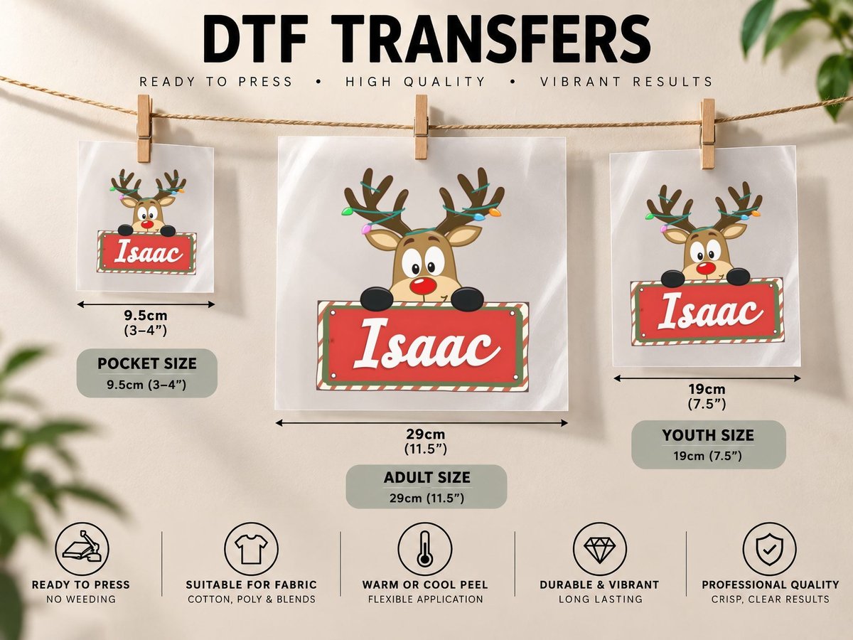 Isaac Custom Reindeer Peeking Christmas Kids Lights DTF Transfer Iron On