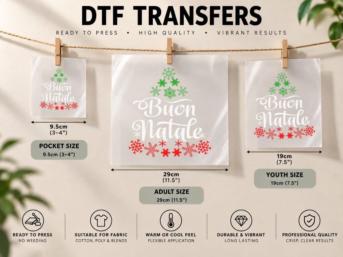 Italian Christmas Buon Natale Snowflake Italy Tree DTF Transfer Iron On