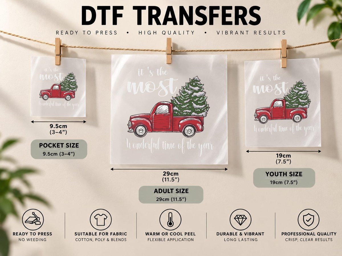 Its the Most Wonderful Time of the Year Christmas Red Truck DTF Transfer Iron On