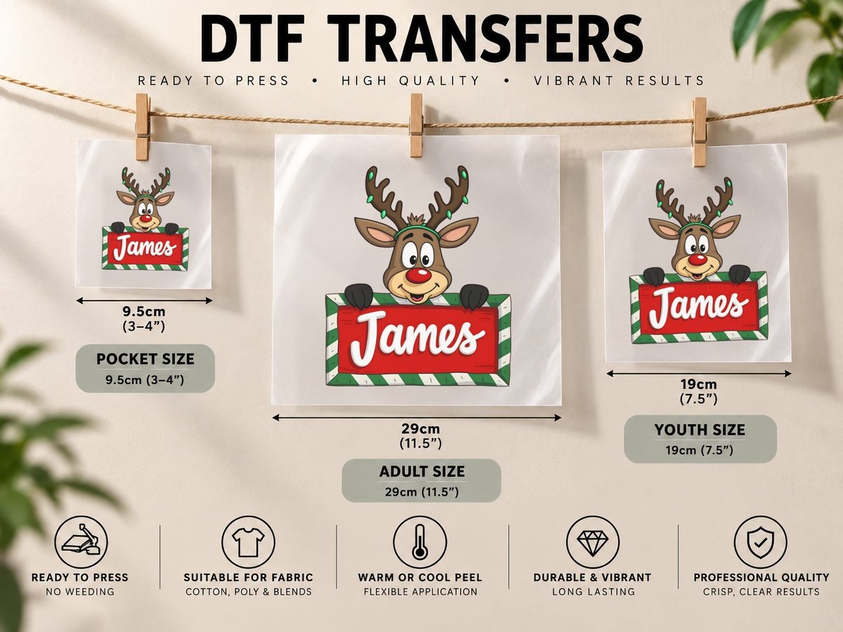 James Custom Reindeer Peeking Christmas Lights Happy Kids DTF Transfer Iron On