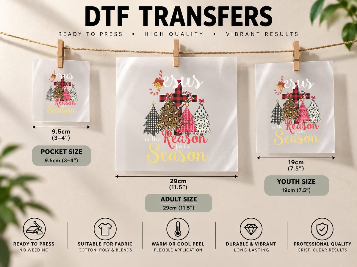 Jesus Is Reason Season Christian Christmas Tree DTF Transfer Iron On