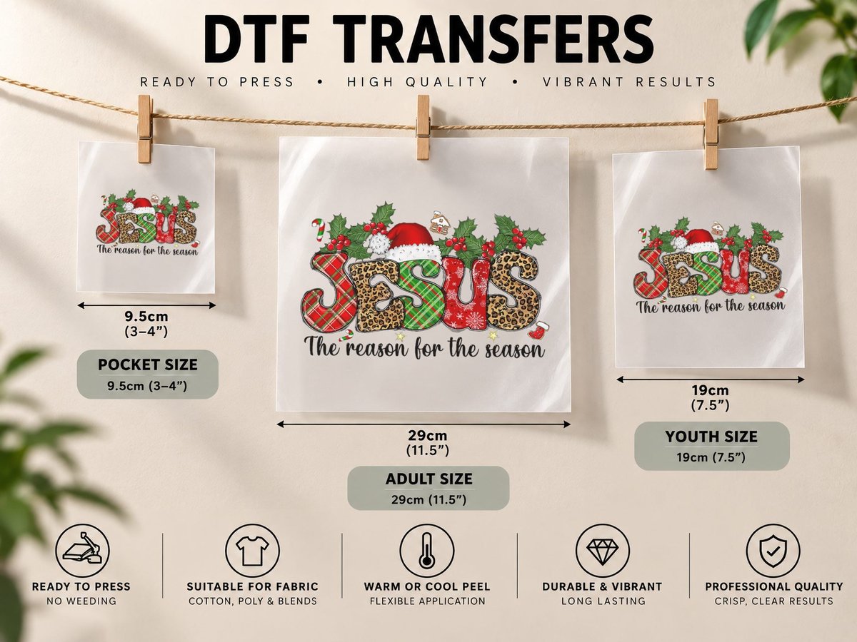 Jesus Is the Reason for the Season Christmas Pajama DTF Transfer Iron On