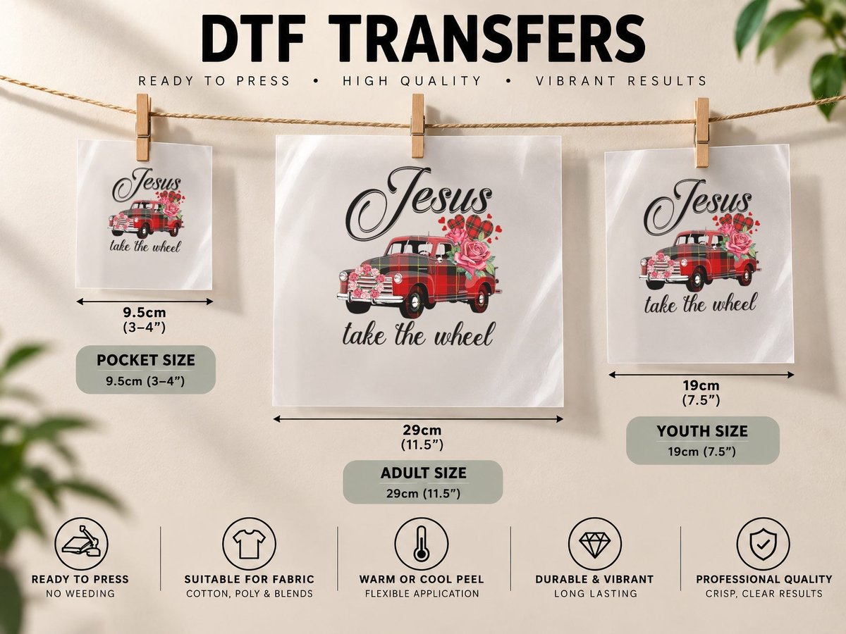 Jesus Take the Wheel Red Truck Christmas God Believer DTF Transfer Iron On