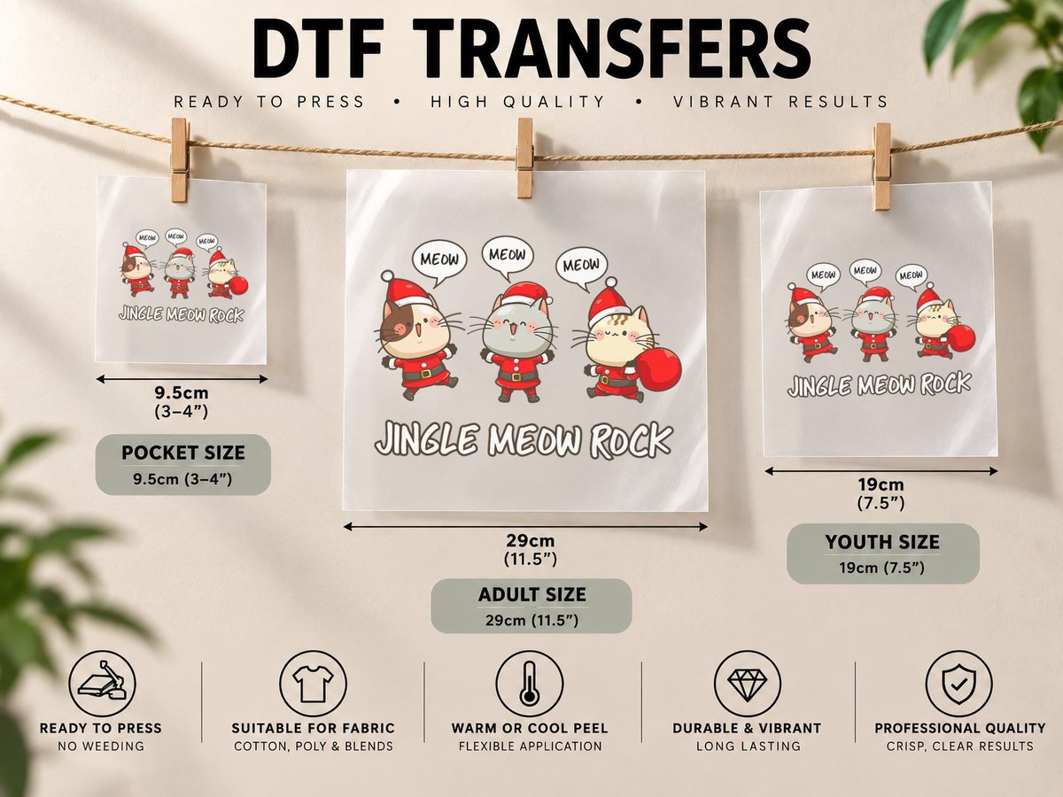Jingle Meow Rock Kawaii Santa Cats Anime Funny Christmas DTF Transfer Iron On