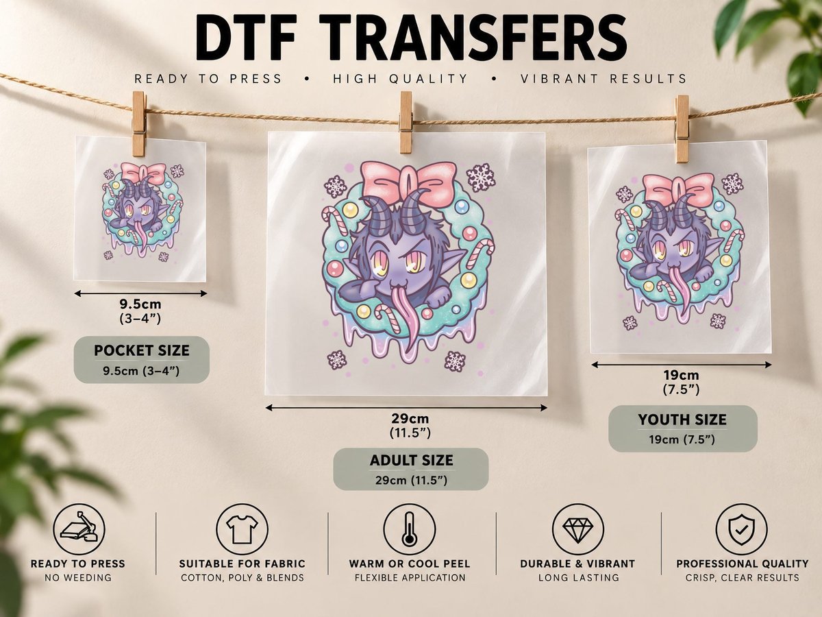 Kawaii Pastel Goth Cute Creepy Christmas Krampus Akanbe DTF Transfer Iron On