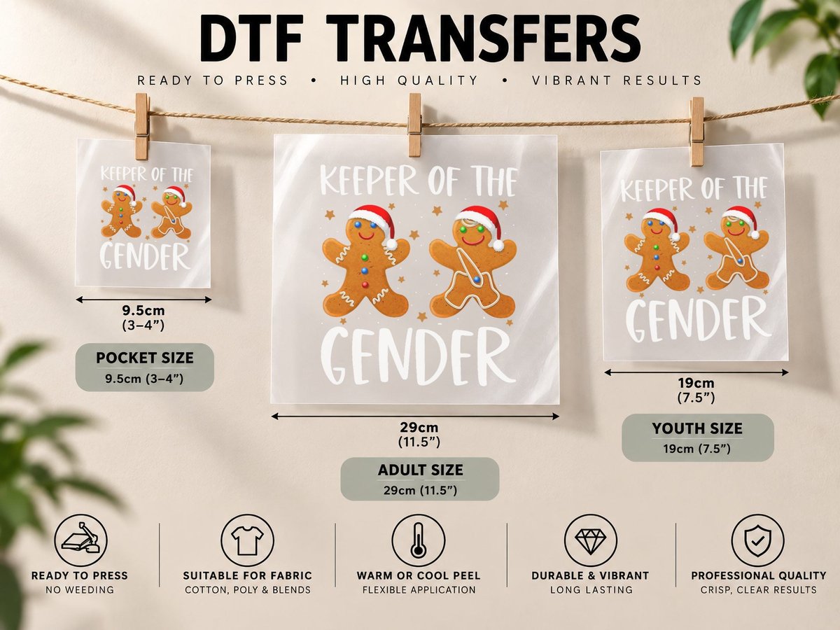 Keeper of the Gender Reveal Baby Shower Gingerbread Xmas DTF Transfer Iron On