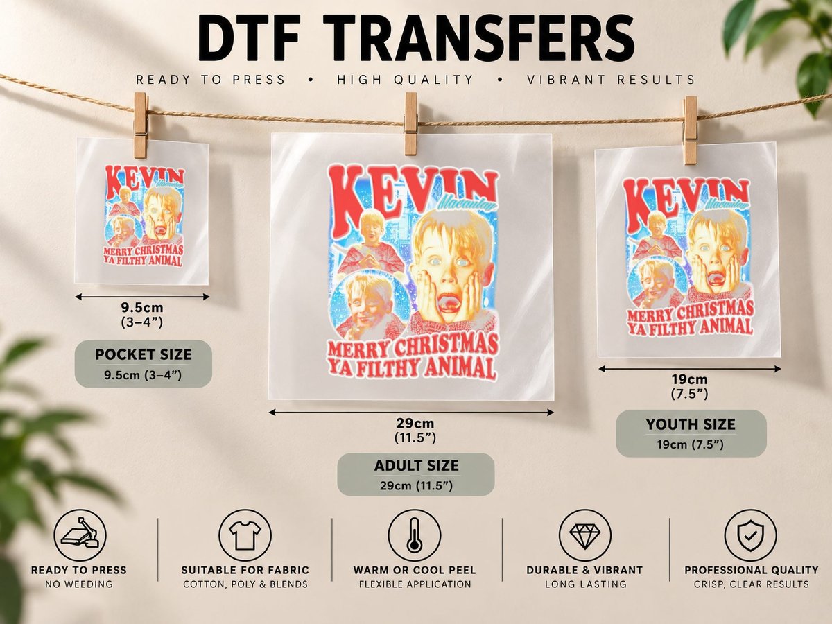 Kevin Mccallister Christmas, Holiday Movie Fan DTF Transfer Iron On