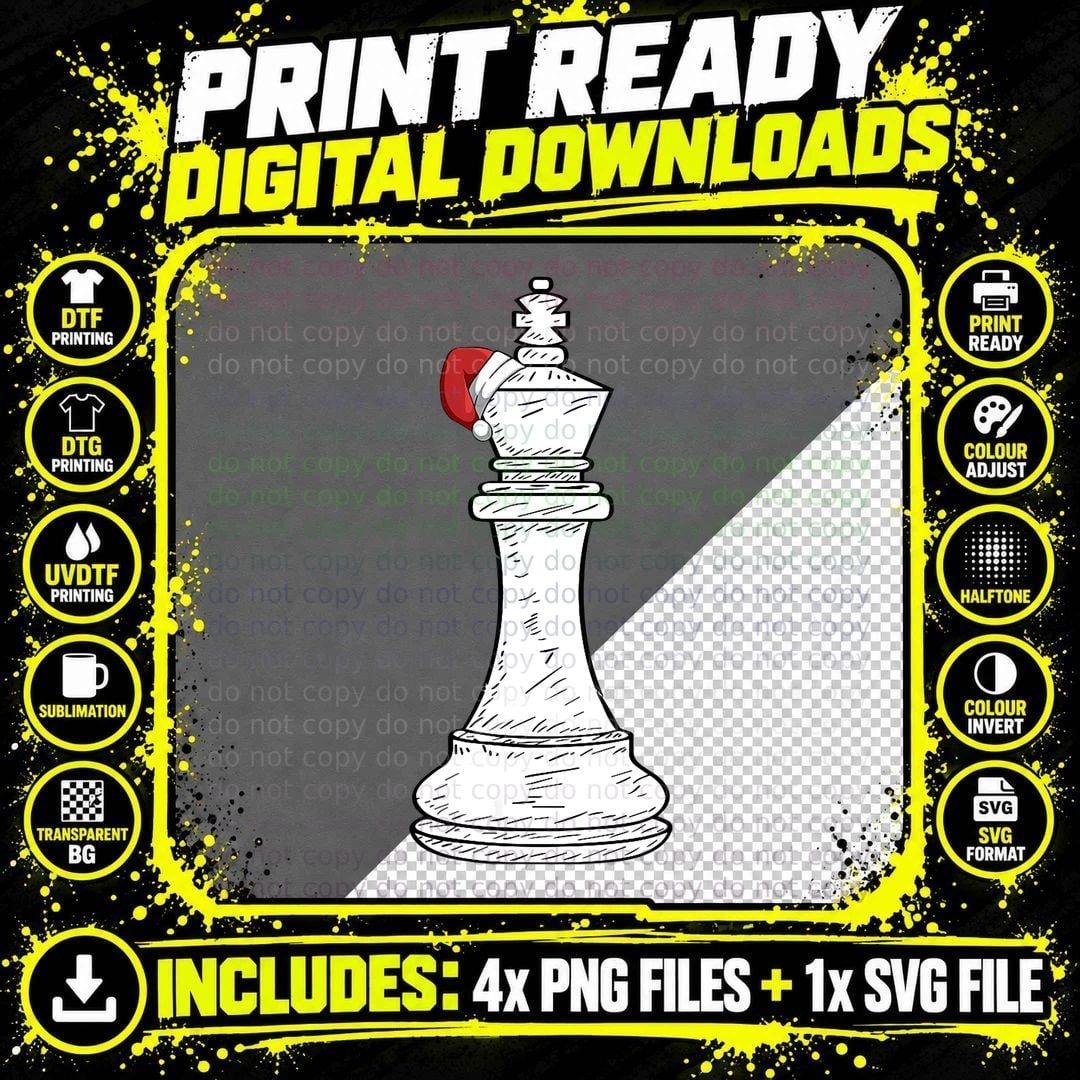 King Chess Piece Santa Hat Christmas Pajama X-Mas Sport Png SVG Digital Bundle