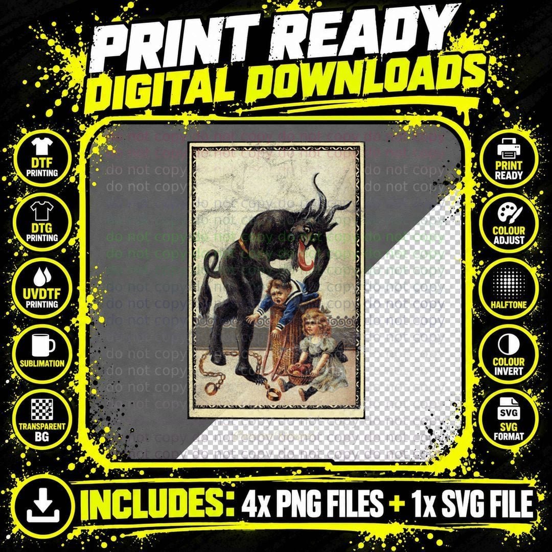 Krampus Occult Germanic Christmas Demon Vintage Png SVG Digital Bundle