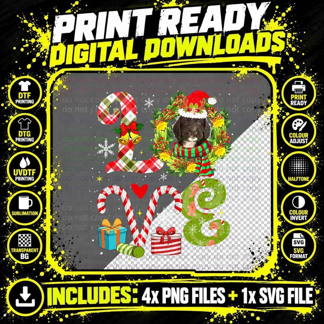LOVE Christmas Sproodle Wearing Santa Hat Dog Owner Png SVG Digital Bundle