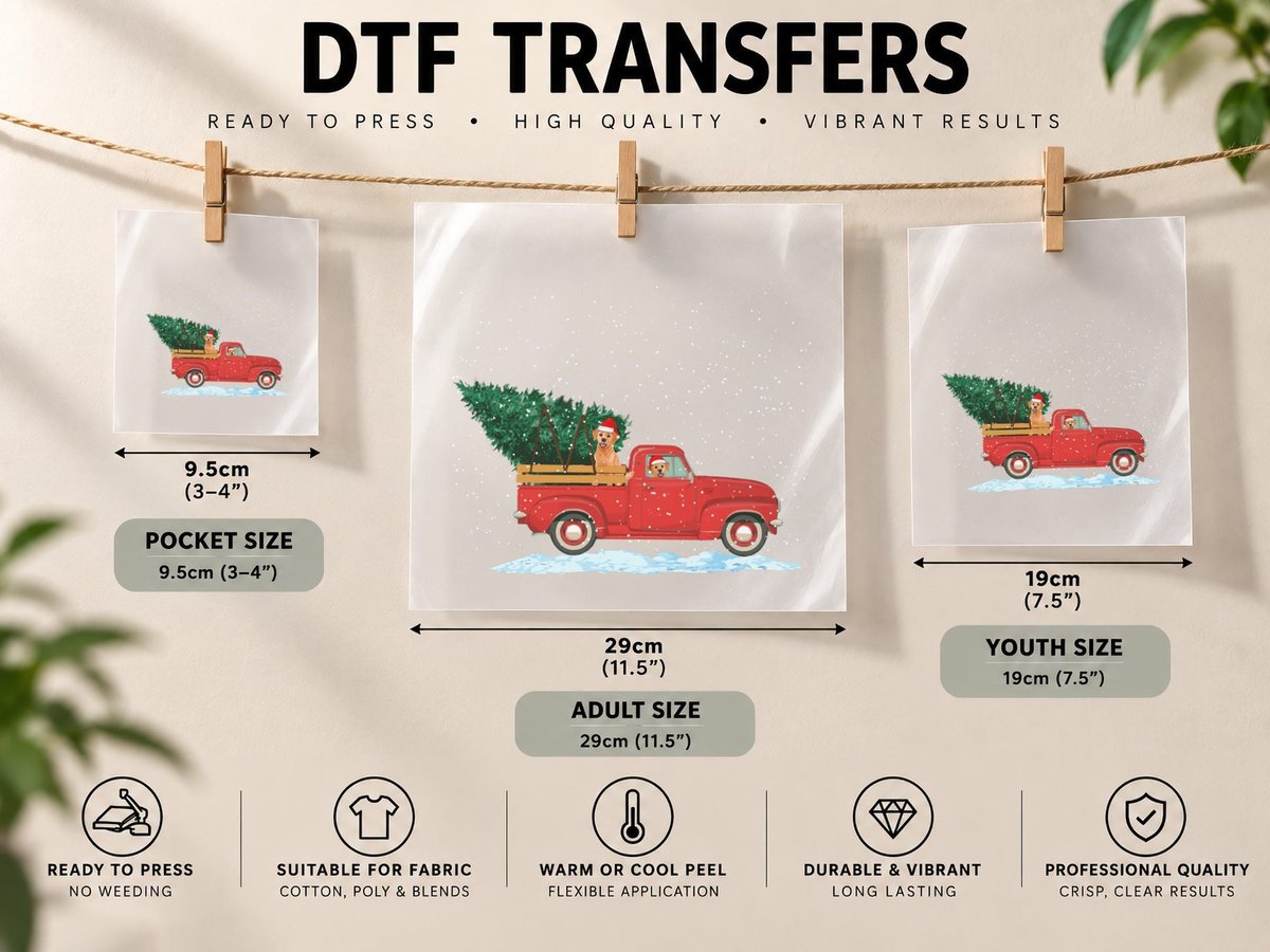 Labrador Retriever Vintage Red Pickup Truck Christmas Tree DTF Transfer Iron On