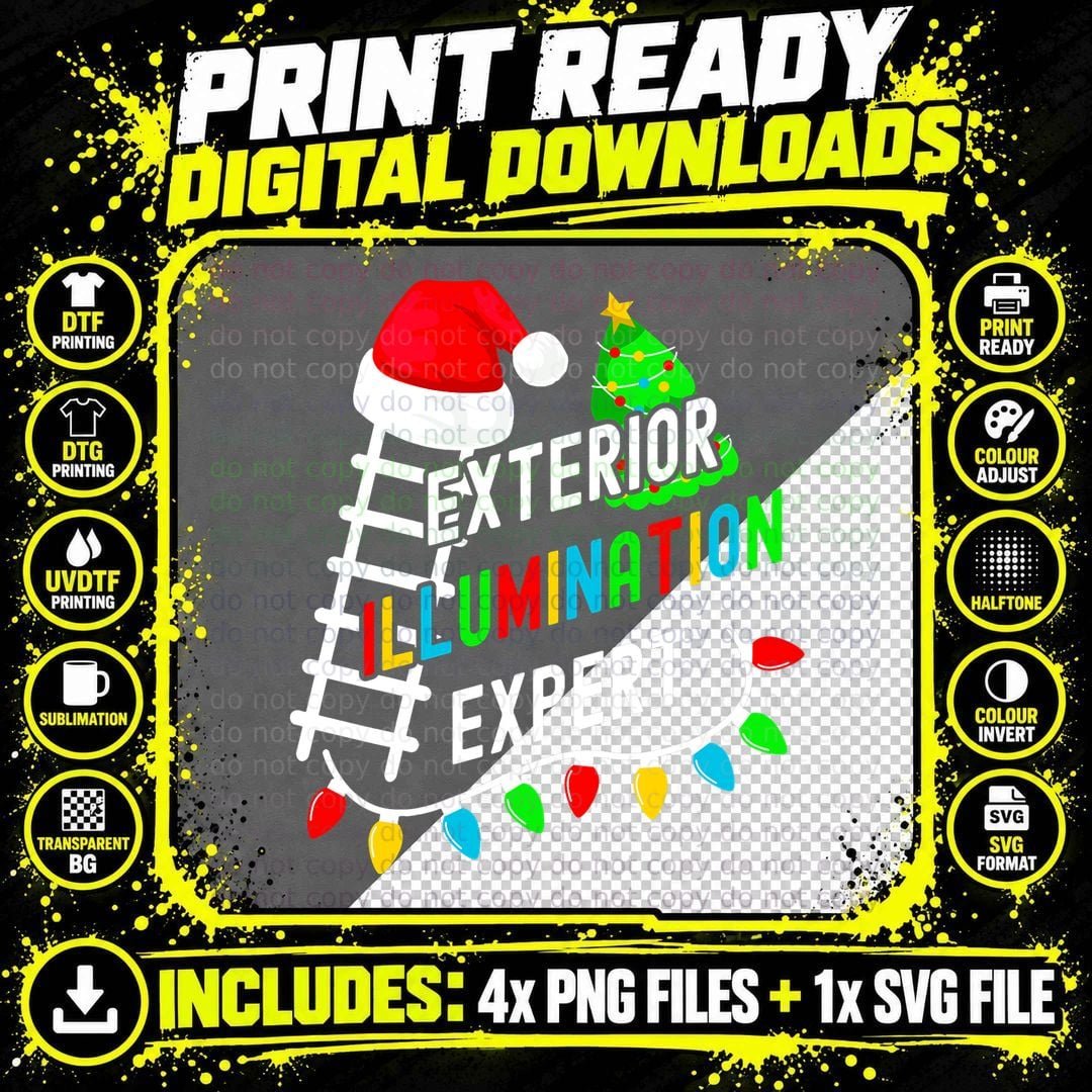 Light Decorator Exterior Illumination Expert Christmas Png SVG Digital Bundle