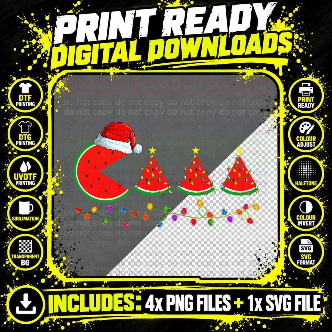 Lighting Santa Watermelon Xmas Tree Christmas in July Png SVG Digital Bundle