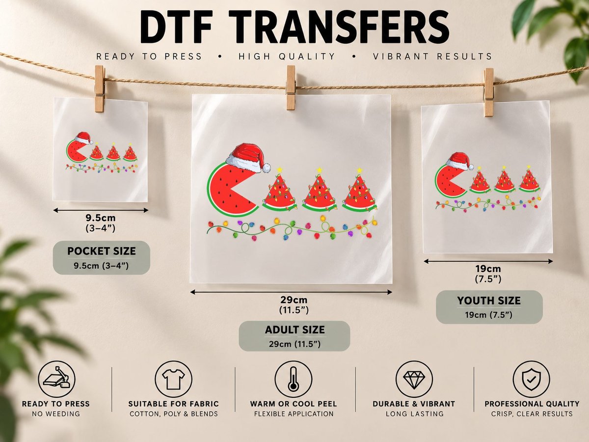 Lighting Santa Watermelon Xmas Tree Christmas in July DTF Transfer Iron On