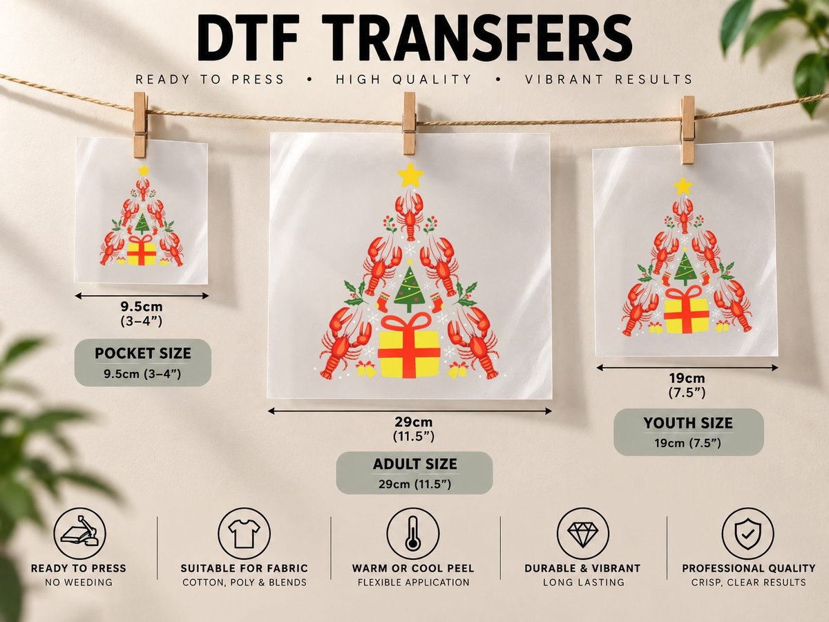 Lobster Christmas Tree Lover Funny Ornament Xmas Pajama DTF Transfer Iron On