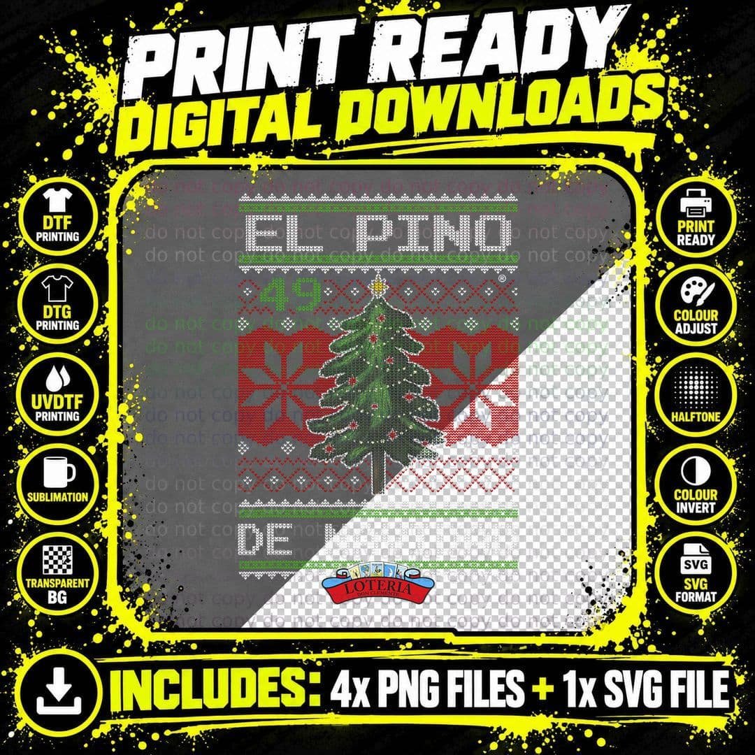 Loteria El Pino De Navidad Ugly Christmas Sweater T-Shirt Png SVG Digital Bundle