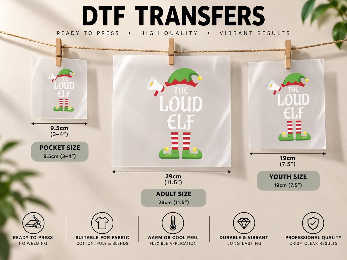 Loud Elf Family Matching Group Christmas DTF Transfer Iron On