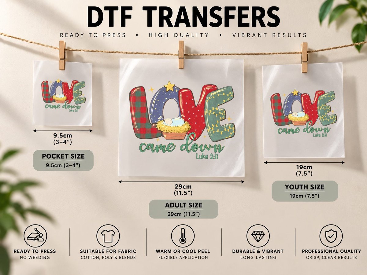 Love Came Down Luke 211 Merry Christmas Baby Jesus DTF Transfer Iron On