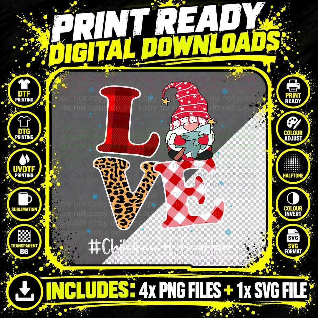 Love Children's Librarian Gnome Christmas Matching Png SVG Digital Bundle