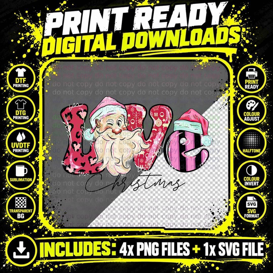 Love Christmas Funny Santa Leopard Plaid Pink Christmas Png SVG Digital Bundle