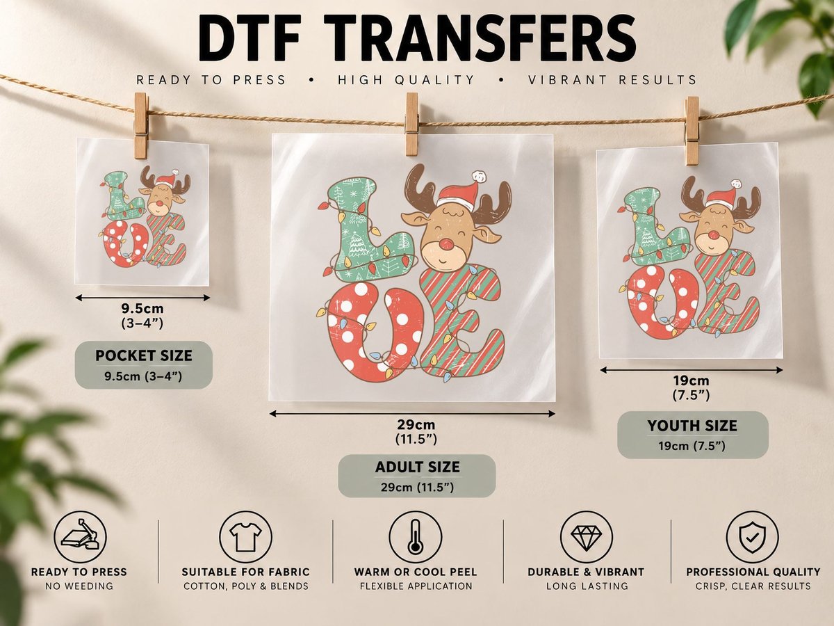 Love Christmas Reindeer Reindeer Xmas Christmas Vibes DTF Transfer Iron On