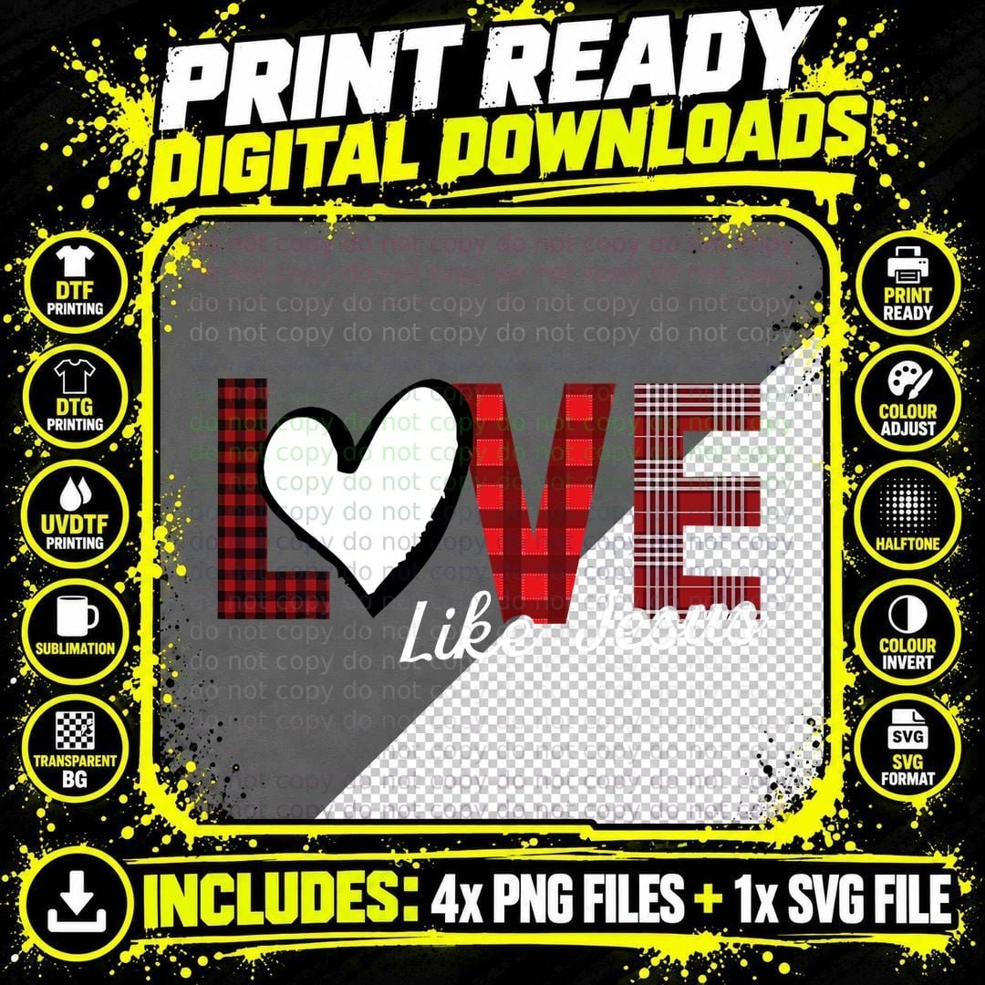 Love Like Jesus Christmas Plaid X-Mas Religious Png SVG Digital Bundle