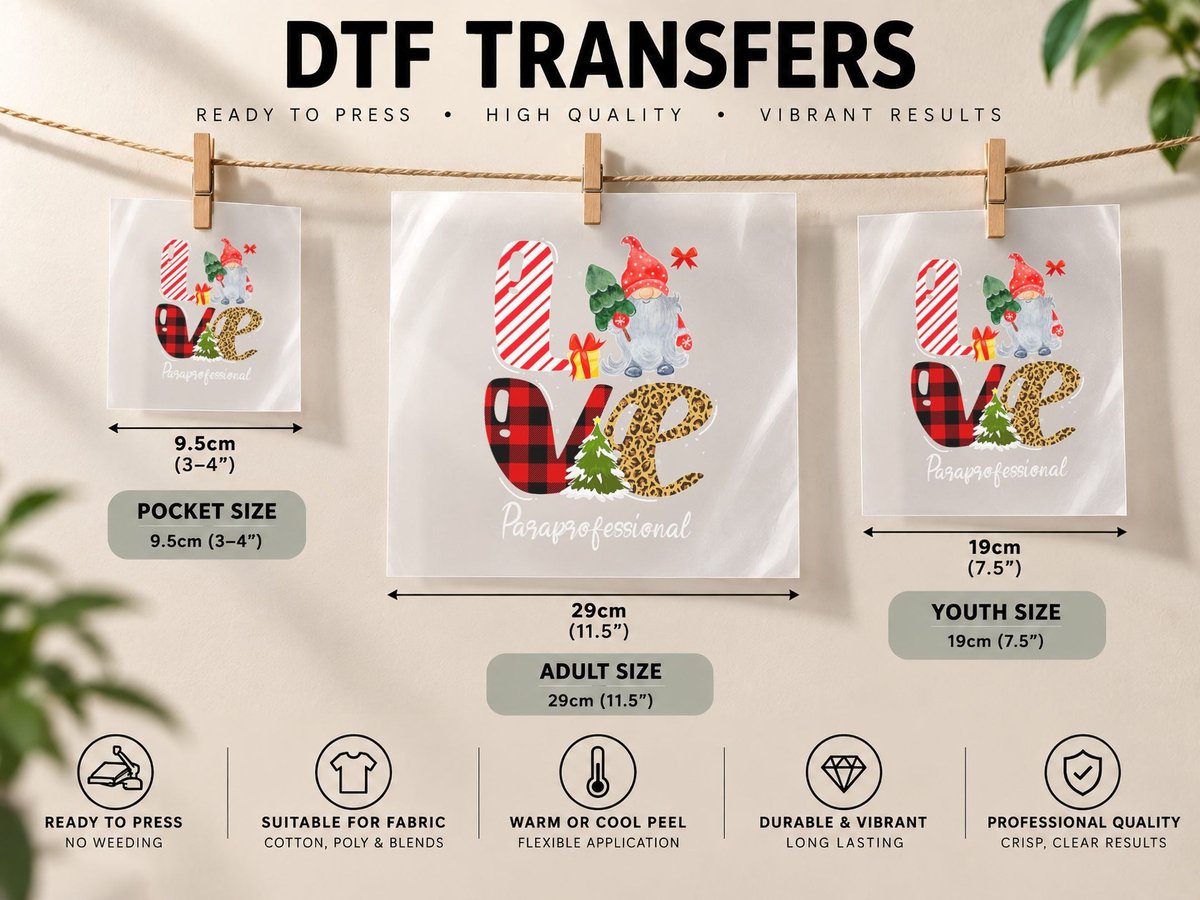 Love Paraprofessional Gnome Christmas Matching Pajamas Xmas DTF Transfer Iron On