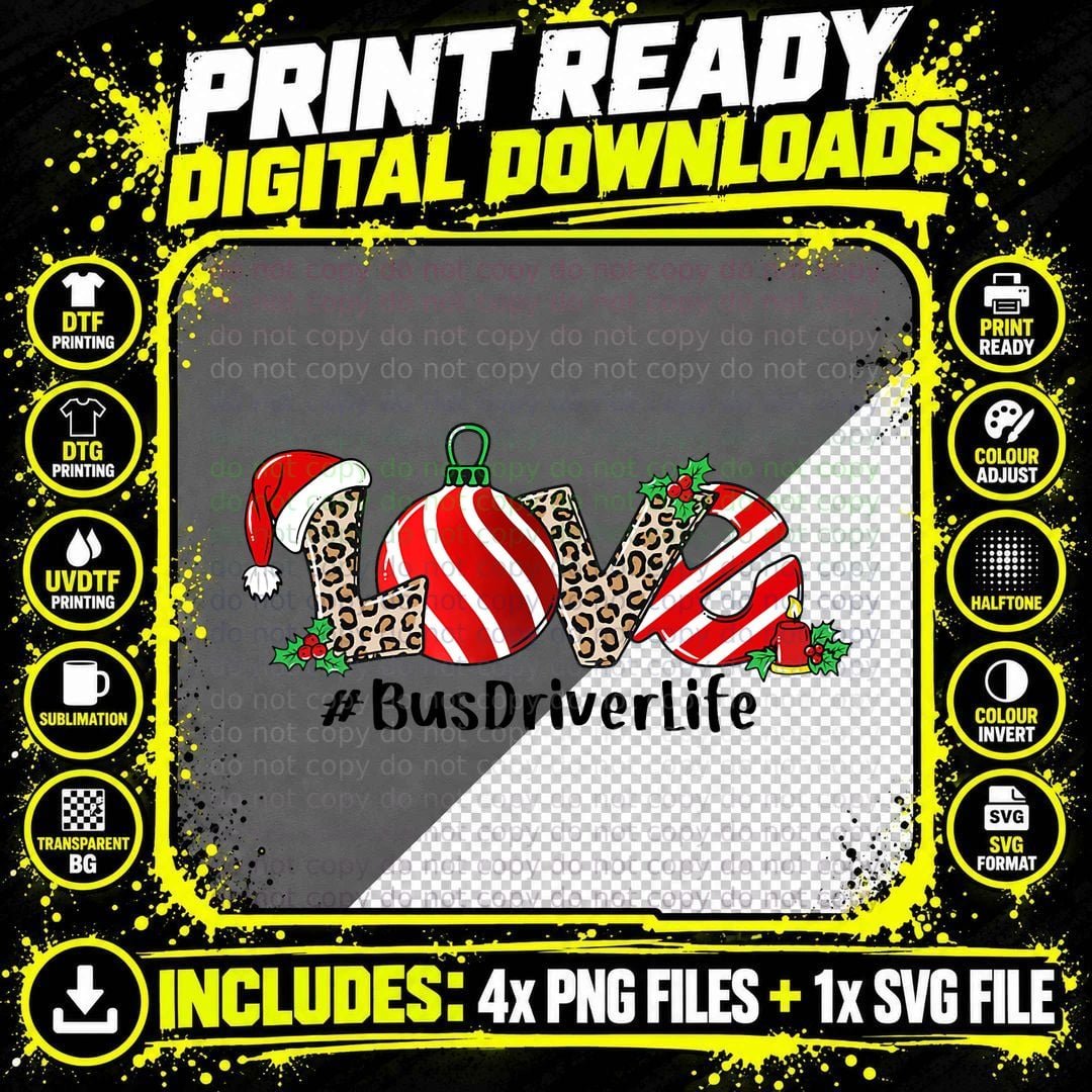 Love Xmas Leopard Plaid Christmas Bus Driver Lover Png SVG Digital Bundle