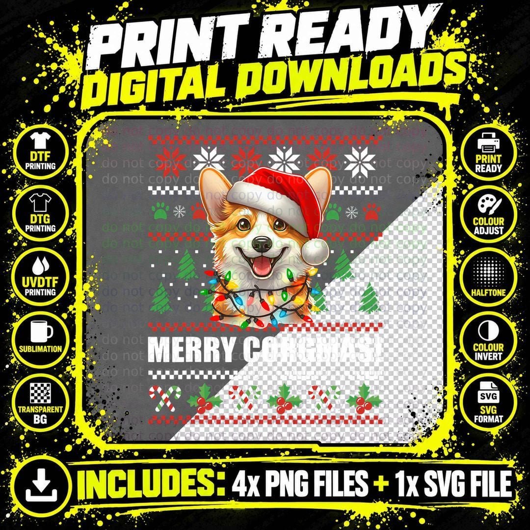 MERRY Corgmas Fun Corgi Dog Ugly Christmas Sweater Meme Png SVG Digital Bundle