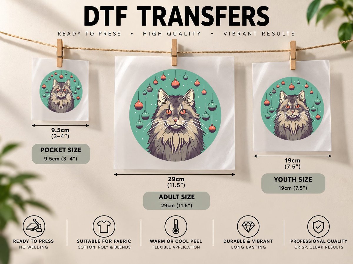 Maine Coon Cat, Christmas Ornament, Love Cats DTF Transfer Iron On
